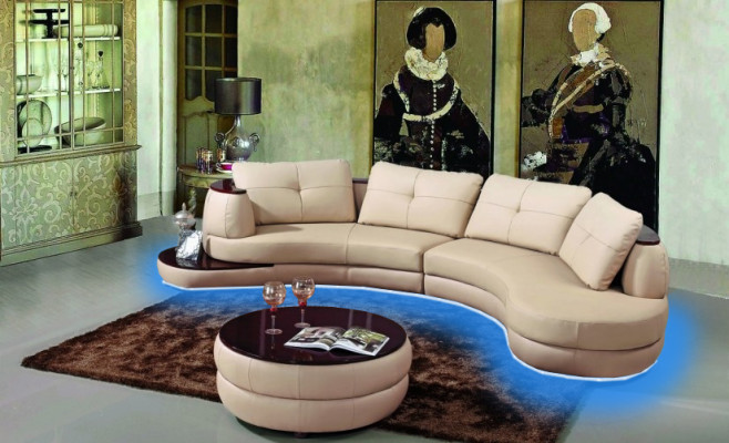 Designer Round USB Corner sofa Living landscape Round sofa Leather sofa Couch Sofa U-shape