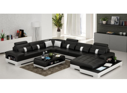 Leather U-shape Living landscape Couch Big XXL Sofa with USB Upholstery Corner Suite Eck