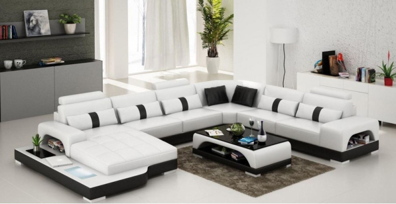Leather U-shape Living landscape Couch Big XXL Sofa with USB Upholstery Corner Suite Eck