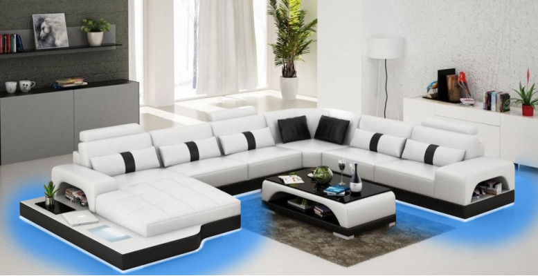 Leather U-shape Living landscape Couch Big XXL Sofa with USB Upholstery Corner Suite Eck