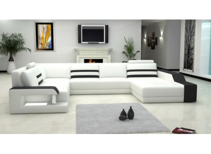 Leather Sofa Couch Upholstery Corner sofa Big Suite Living landscape Sofas with USB