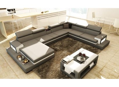 Leather sofa with USB,Sofa Corner sofa U-shape Couch Living landscape Designer Seat Corner
