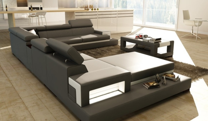 Leather sofa with USB,Sofa Corner sofa U-shape Couch Living landscape Designer Seat Corner
