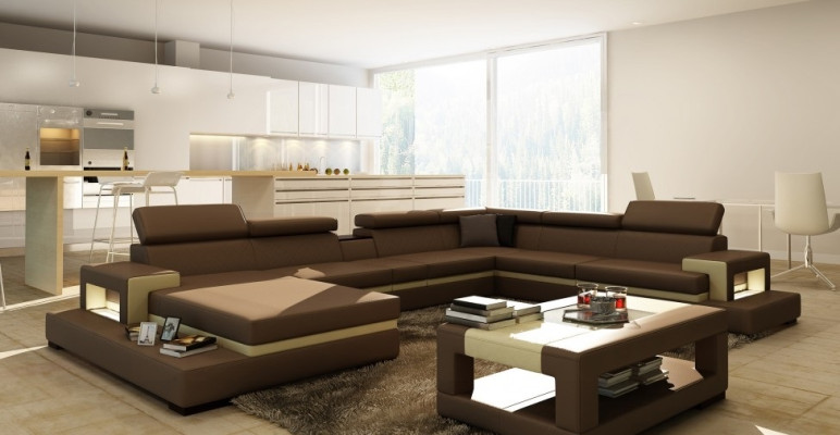 Leather sofa with USB,Sofa Corner sofa U-shape Couch Living landscape Designer Seat Corner