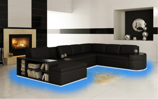 Modern Corner sofa + USB Couch Upholstery Leather Design Sofa Suite Living landscape new