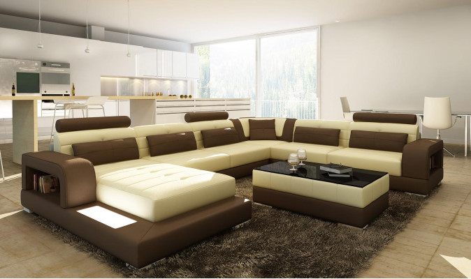XXL Big Living landscape Sofa with USB Upholstery Leather Sofa Suite Couches Light