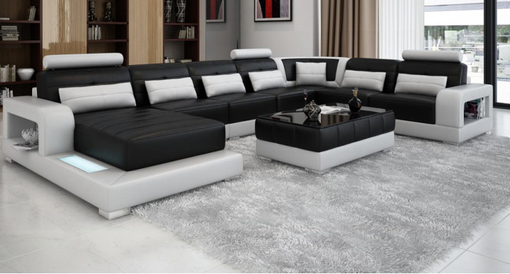 XXL Big Living landscape Sofa with USB Upholstery Leather Sofa Suite Couches Light
