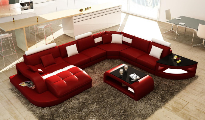 Multifunction XXL Big Leather Sofa Sofa with USB,Eck Living landscape Corner sofa Upholstery