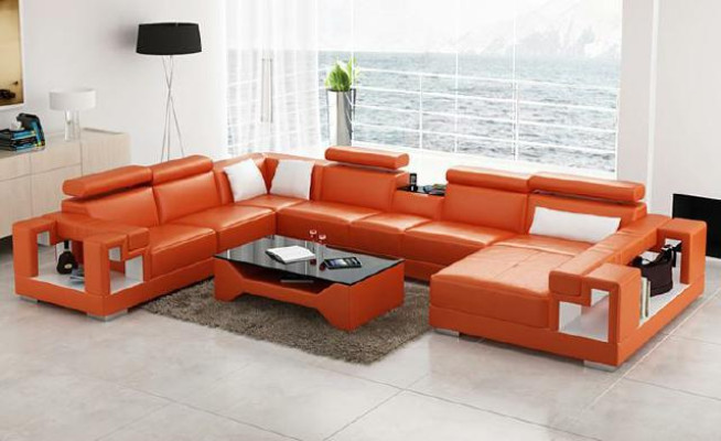 Modern flair U-shape leather corner sofa for your contemporary living room