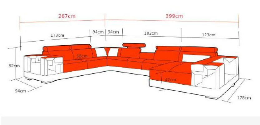 Modern flair U-shape leather corner sofa for your contemporary living room