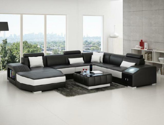 Living landscape Corner sofa with USB Leather sofa Sofa Couch Upholstery Seat Corner Suite!