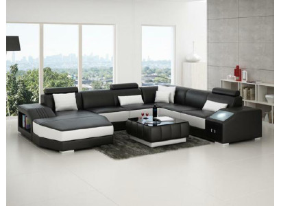 Living landscape Corner sofa with USB Leather sofa Sofa Couch Upholstery Seat Corner Suite!