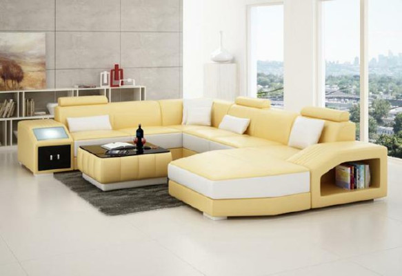 Living landscape Corner sofa with USB Leather sofa Sofa Couch Upholstery Seat Corner Suite!