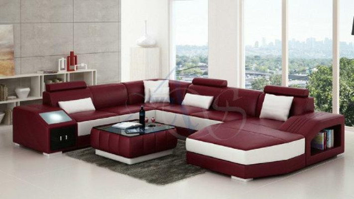 Living landscape Corner sofa with USB Leather sofa Sofa Couch Upholstery Seat Corner Suite!
