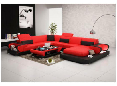 Sofa Corner sofa Couch functional sofa + USB U-shape Imitation leather Beige sleeping function
