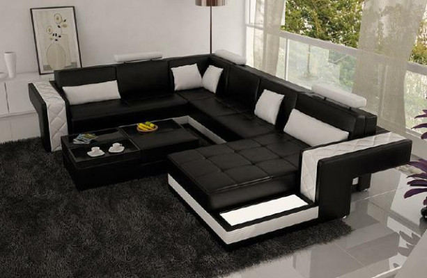 Design leather sofa Corner sofa Corner sofa Upholstery Sofa Corner USB + LED Living landscape