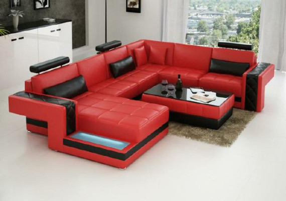 Design leather sofa Corner sofa Corner sofa Upholstery Sofa Corner USB + LED Living landscape