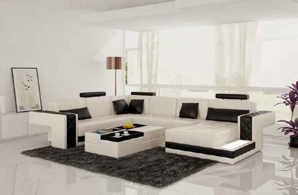 Design leather sofa Corner sofa Corner sofa Upholstery Sofa Corner USB + LED Living landscape