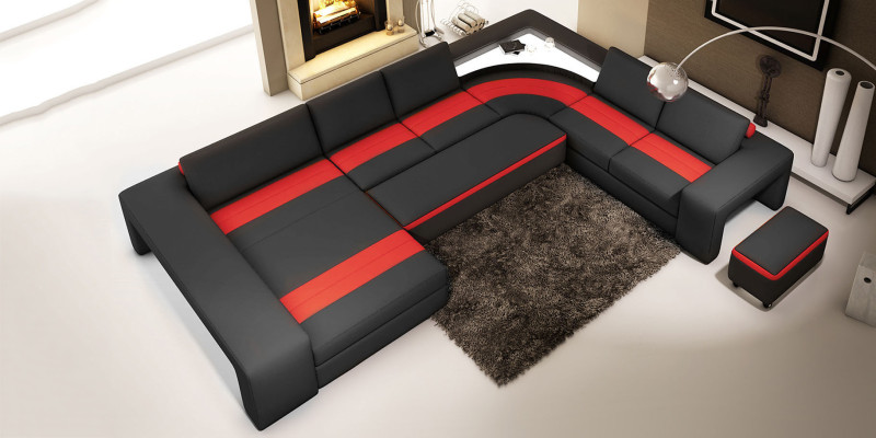 Living landscape Corner sofa with LED & USB Sofa Upholstery Couch Suite U-shape Leather