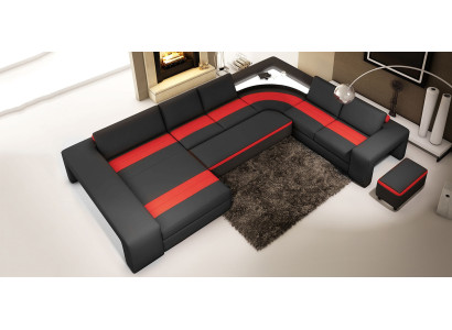 Living landscape Corner sofa with LED & USB Sofa Upholstery Couch Suite U-shape Leather