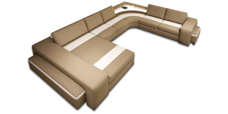 Living landscape Corner sofa with LED & USB Sofa Upholstery Couch Suite U-shape Leather