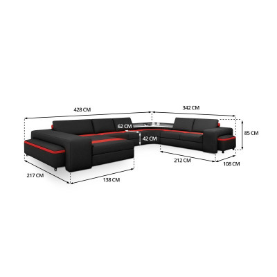 Living landscape Corner sofa with LED & USB Sofa Upholstery Couch Suite U-shape Leather