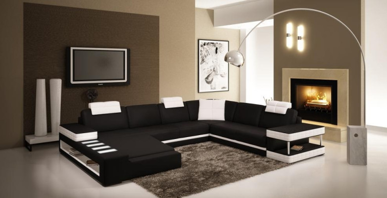 Corner sofa with LED & USB Living landscape Sofa Upholstery Couch Suite U-shape Leather