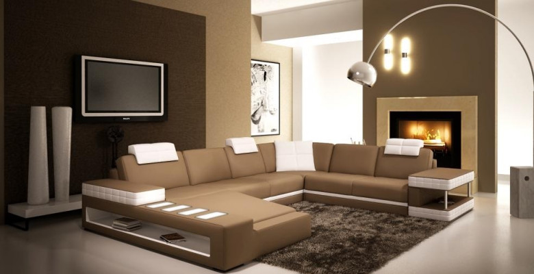Corner sofa with LED & USB Living landscape Sofa Upholstery Couch Suite U-shape Leather