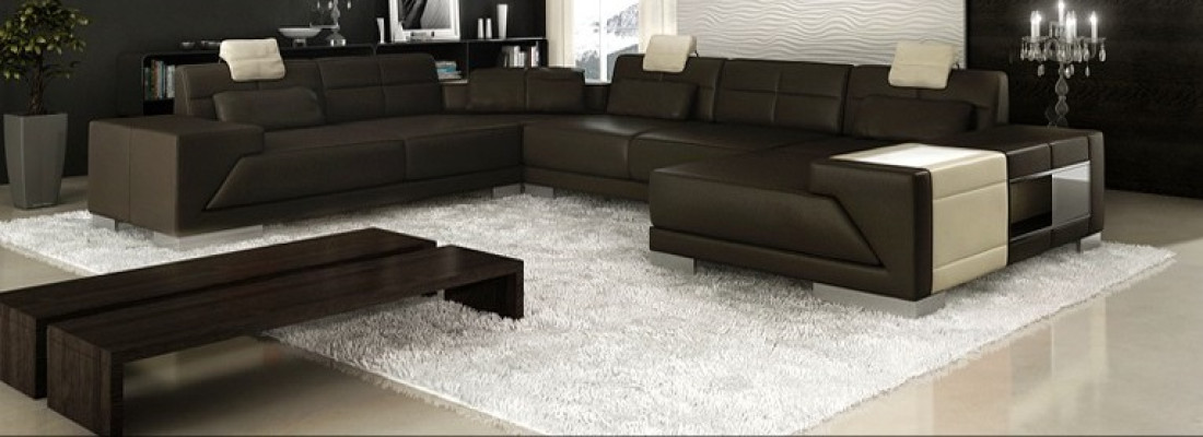 Living room U-shape Corner sofa with USB Design Sofa Couch Upholstery Suite Corner Brown