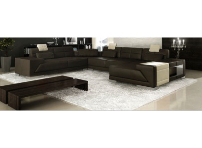 Living room U-shape Corner sofa with USB Design Sofa Couch Upholstery Suite Corner Brown