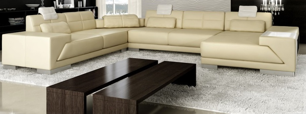 Living room U-shape Corner sofa with USB Design Sofa Couch Upholstery Suite Corner Brown