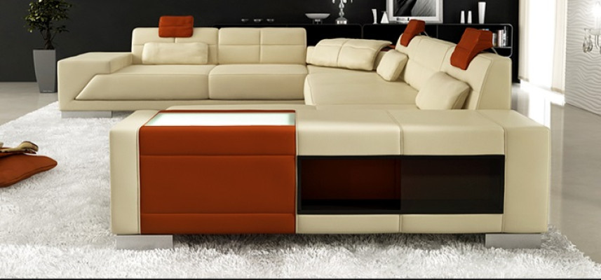 Living room U-shape Corner sofa with USB Design Sofa Couch Upholstery Suite Corner Brown