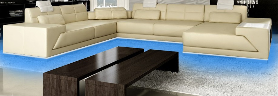 Living room U-shape Corner sofa with USB Design Sofa Couch Upholstery Suite Corner Brown