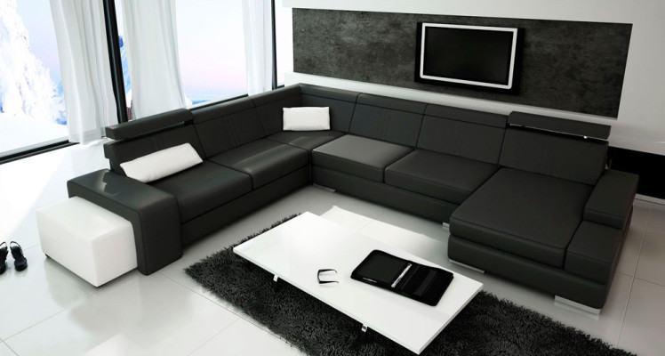 U-shape Sofa with USB Couch Upholstery Living landscape Leather Corner suite XXL new