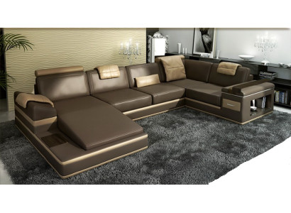 Corner sofa Sofa USB + LED Living landscape U-shape Upholstery Couch Leather sofa Fabric Leather