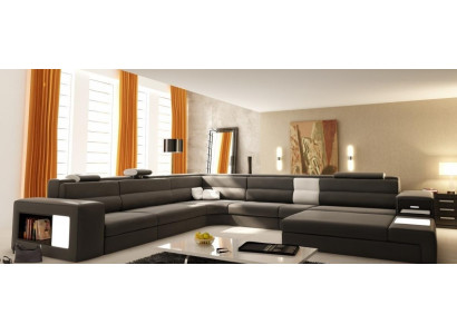 Design Corner sofa Couch Sofa Upholstery Corner Seat Suite Living landscape Leather USB+LED
