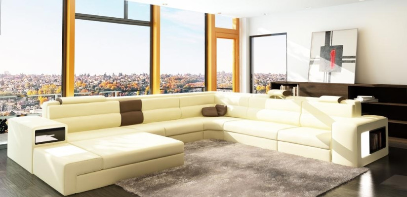 Design Corner sofa Couch Sofa Upholstery Corner Seat Suite Living landscape Leather USB+LED