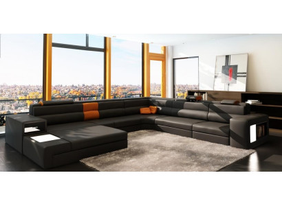 Design Couch Sofa Corner sofa Upholstery Corner Seat Suite Living landscape Leather USB+LED