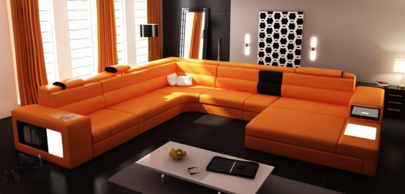 Modern Elegant U-shape Corner sofa from Leather for stylish living room sofa