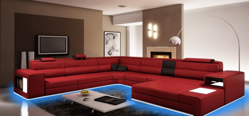 Modern Elegant U-shape Corner sofa from Leather for stylish living room sofa