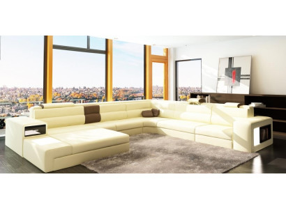 Design Corner sofa Sofa Couch Upholstery Corner Seat Suite Living landscape Leather USB+LED