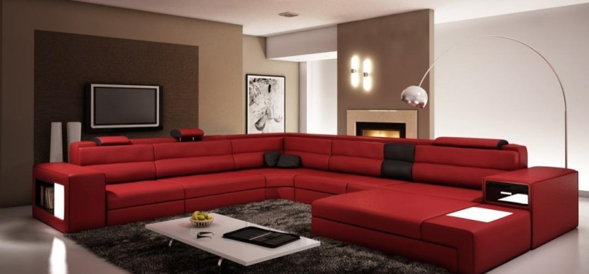 Living landscape Leather sofa Couch Corner sofa Corner Suite Design Modern Sofa + USB new