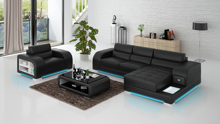 Leather sofa with USB Couch Living landscape Corner sofa + Armchair Suite Design Sofa new