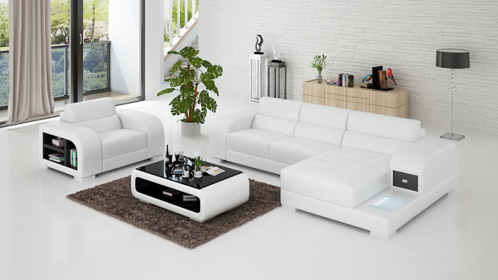 Leather sofa with USB Couch Living landscape Corner sofa + Armchair Suite Design Sofa new