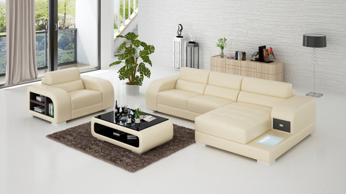 Leather sofa with USB Couch Living landscape Corner sofa + Armchair Suite Design Sofa new