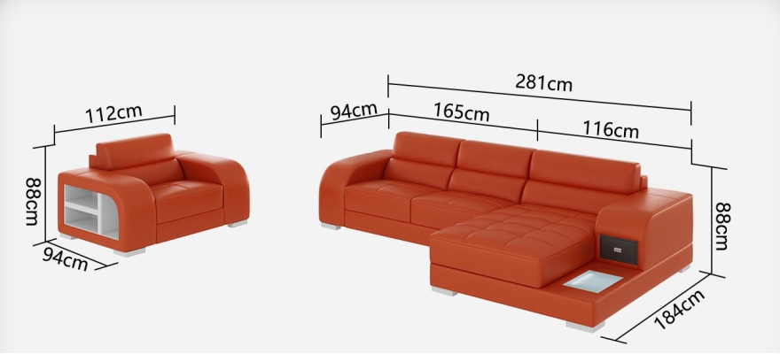 Leather sofa with USB Couch Living landscape Corner sofa + Armchair Suite Design Sofa new