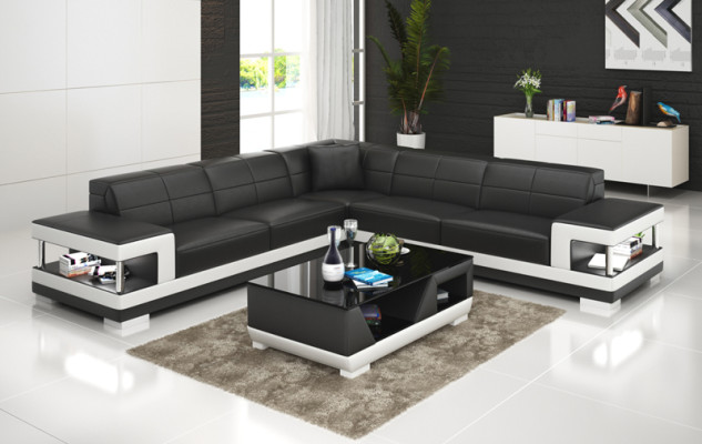 Leather sofa with USB Living landscape Corner sofa Eck Suite Design Modern Sofa G8017B
