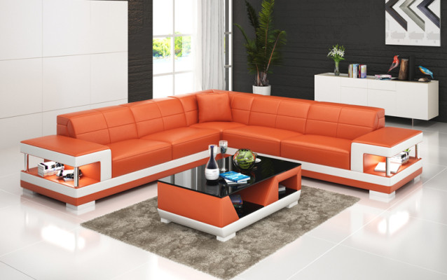 Leather sofa with USB Living landscape Corner sofa Eck Suite Design Modern Sofa G8017B