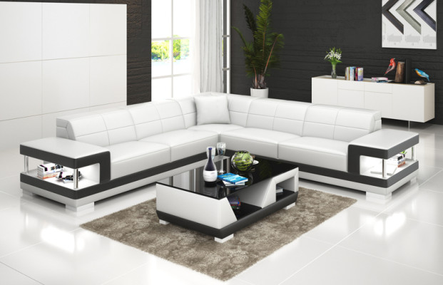 Leather sofa with USB Living landscape Corner sofa Eck Suite Design Modern Sofa G8017B