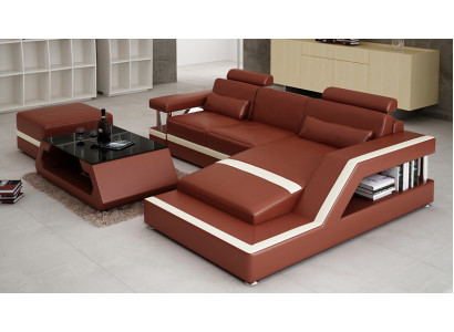 Leather sofa with USB Living landscape Corner sofa Eck Suite Design Modern Sofa L6002E